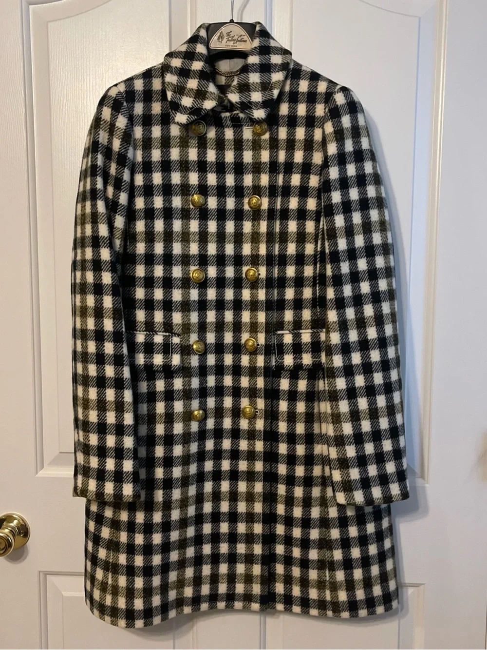 J. CREW Ladies Double Breasted Long Wool Coat, Ivory Multi plaid, Sz 8 NWOT! - Picture 2 of 16